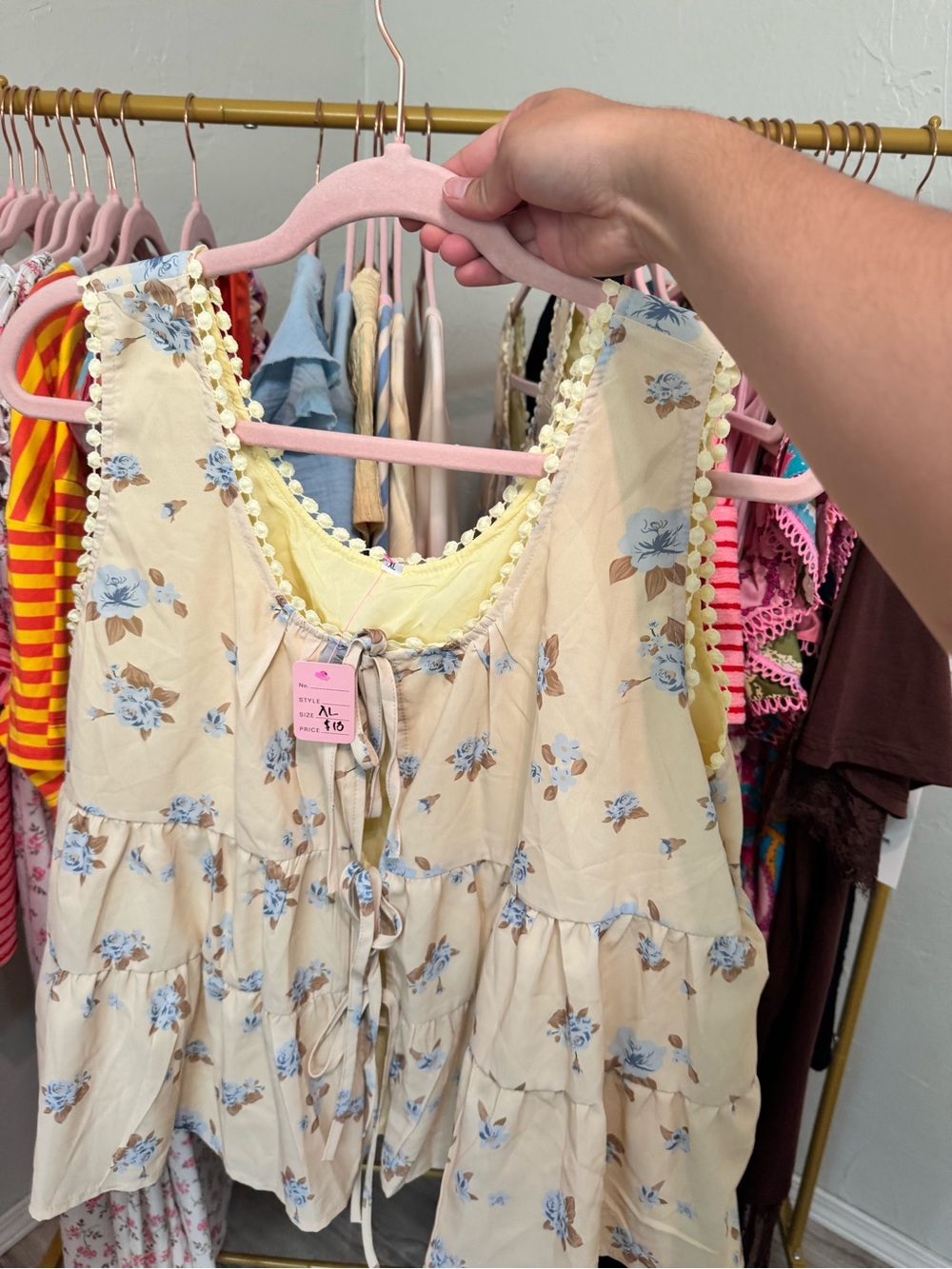 Yellow Floral Tiered Sleeveless Blouse